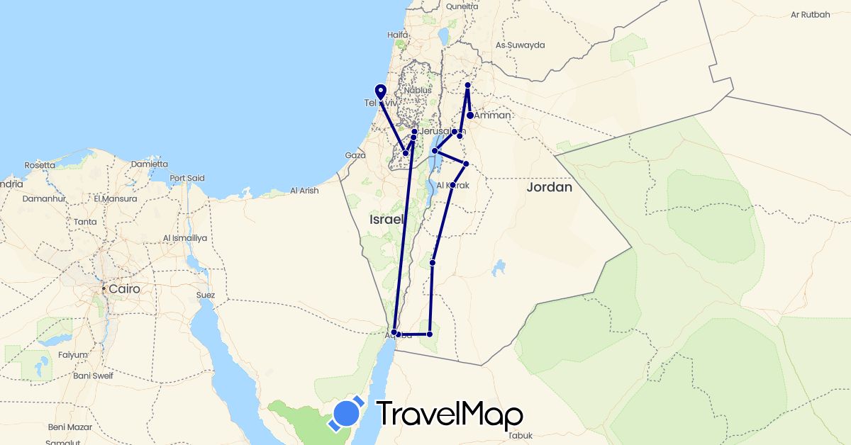 TravelMap itinerary: driving in Israel, Jordan (Asia)